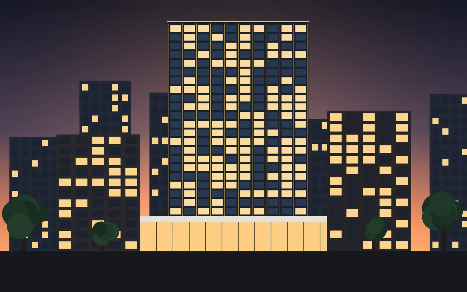 Commercial business centre with glazed podium and side wings (illustrative render)