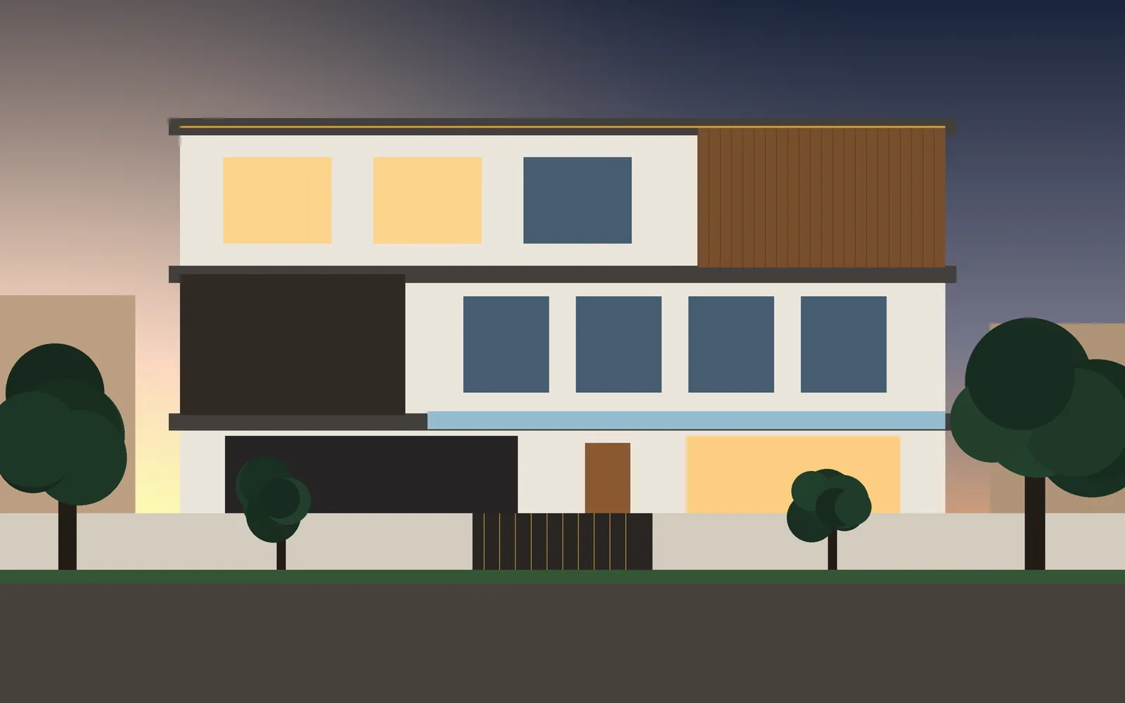 Modern Indian duplex residence with timber panel and balcony (illustrative render)